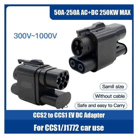 Heavy Duty EV Charging Adapter CCS2 To CCS1 Connector with dual plugs for PHEV and electric cars rated 250KW 1000V.