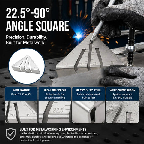 Heavy-Duty Welding Angle Square Stainless Steel Multi-Angle Layout Tool 8 Inch showing 22.5, 45, 90-degree markings