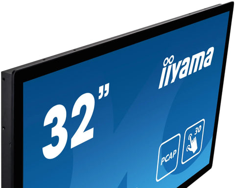 Built Different Open Frame Monitor Featuring 30 Point PCAP Touch Screen With Edge To Edge Glass, close-up of 32 inch display.