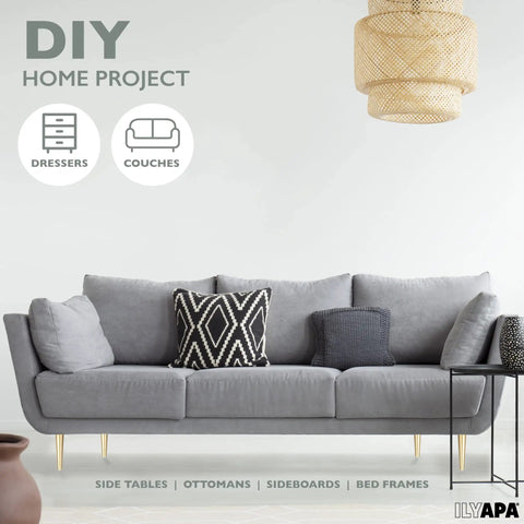 Gold Tapered Oblique Metal Furniture Leg Set Of 4 16 Inch Mid Century Modern Replacement Feet For Gray Couch DIY Home Project