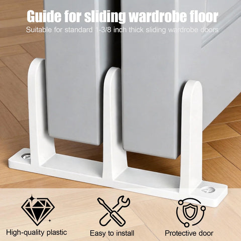 Sliding Closet Door Floor Guide Set White Bottom Track Guides For Stable Door Sliders showcasing floor mount installation with screws.