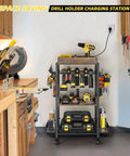 Power Tool Organizer Rolling Cart For Garage Storage And Workshop Organization Tool Rack And Drill Holder Shelving On Wheels Open Tool Chest Pegboard System Ideal Dad Gift For DIY Enthusiasts