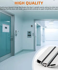 Rock Solid 83 Inch Heavy Duty Anodized Aluminum Continuous Geared Hinge With Center Pivot And Tamperproof Frame Built To Last For Busy Storefront Door Fixes In Silver shown in a corridor setting.