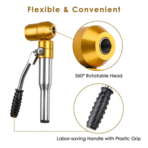 6 Dies 6 Ton Hydraulic Knockout Punch Kit With Hand Pump showing rotatable head and grip handle details