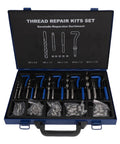 Jiawu 131 Piece Metric Thread Repair Kit With Sturdy Helicoil Tools For Auto Jobs, Includes M5 To M12 Inserts, Taps, Drill Bits And Wrench So You Can Totally Fix Stripped Bolts Easy Peasy Like Sunday Morning. open case with M5-M12 thread inserts, taps and drill bits