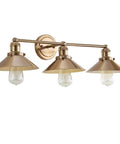 Brass Gold 3 Light Industrial Farmhouse Vanity Wall Sconce With Metal Shade for Bathroom Kitchen Entryway