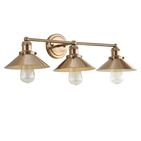 Brass Gold 3 Light Industrial Farmhouse Vanity Wall Sconce With Metal Shade for Bathroom Kitchen Entryway