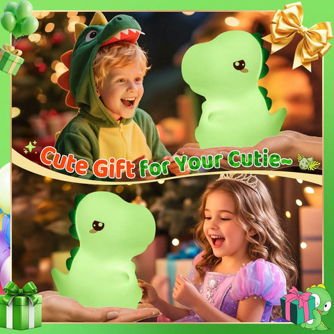 Children enjoying Totally Adorable Dino Night Light For Kids 3 To 8 Sixteen Color Silicone Dimmable Battery Operated Toy