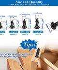620 Piece M3 Wood Screws Assortment Kit with Phillips Drive shown with sizes 5.7mm, 7.7mm, 9.8mm, 12mm in furniture setup.