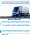 LTL truck on highway with customer service and order notice text overlay.