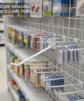 Metal Display Hook For Square Tube Grid Shelving White Finish One Piece Locking Attachment For Standard Square And Rectangular Grids