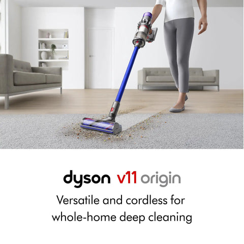 V11 Origin Cordless Vacuum Cleaner, No Cord Drama, With 185AW Suction, Three Power Modes, vacuuming living room carpet