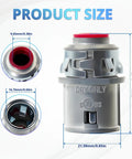 Heavy Duty Snap In Cable Connector For Metal Clad Wiring Smooth Install Zinc Conduit Fitting dimensions showing 3/8 inch size.
