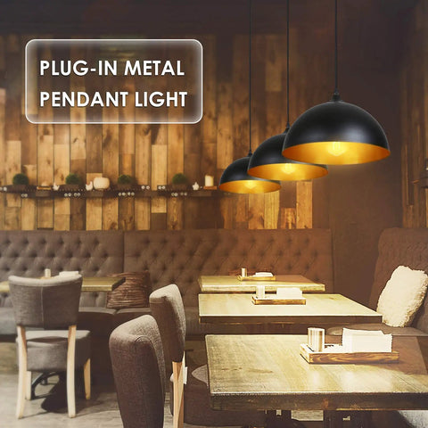 Dope Two Pack Metal Dome Pendant Lights With 15 Foot Plug In Cord And On Off Switch above rustic dining tables