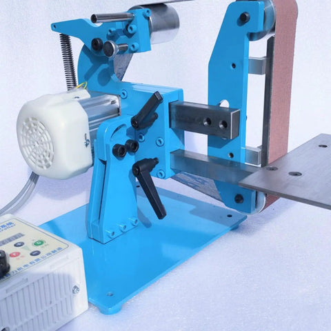 Top Tier Heavy Duty Bench Polisher 1100W Variable Speed Grinder And Belt Sander Station, blue with steel base and controls.