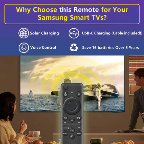 Rechargeable Voice Remote For Smart TVs With Solar Charging And Voice Search, Compatible With 2019-2026 Samsung TVs With Voice Control