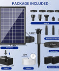 Package contents of 8 Watt Solar Water Pump With Dry Run Protection No Plug Needed For Bird Baths And Small Ponds, Double Layer Nozzles, 5 Ft Tubing, Eco Friendly Outdoor Fountain Pump For Garden, Patio, And Water Features