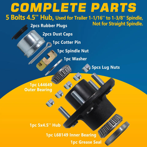 Hella Tough Five By Four Point Five Trailer Hub Kit With EZ Lube Design For Three Thousand Pound Axles complete part breakdown image.