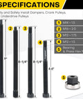 Five Piece Long Reach Harmonic Balancer Installation Tool Kit components with extended forcing rods and bearing, for GM Dodge V8 V6 engines.