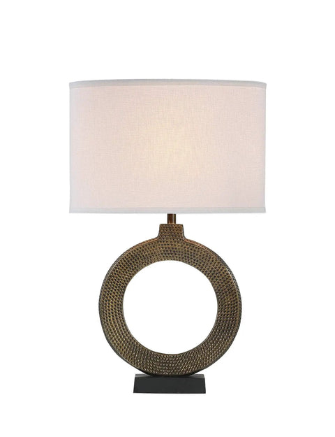 25 Inch High Transitional Metal Table Lamp With Antique Brass Finish And White Oval Shade 16 Inch Wide Shade Easy On Off Switch E26 Base 100 Watt Max UL Listed A Room Ready Accent For Living Rooms And Desks