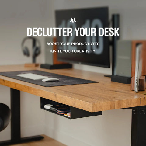 Under Desk Storage Shelf Mountable Add On For Tables And Office Desks Carbon Steel With Cable Management Tray Matte Black Finish