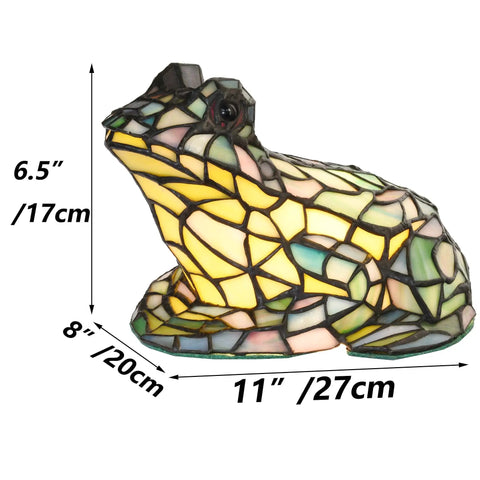 Frog Table Lamp Tiffany Style Stained Glass Accent Night Light For Home Decor And Nursery, 11x8x6.5 inches, multicolor glass frog design