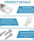 Product details of 304 stainless square pipe clamps showing durable material, square tube design, and equipped with screws for secure fitting.