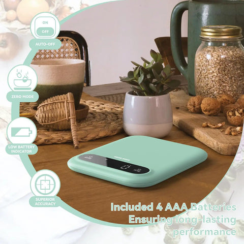 Chef Grade Digital Food Scale For Kitchen, 11lb Capacity With 0.01oz/1g Precision, Easy Tare Displayed On Wooden Table
