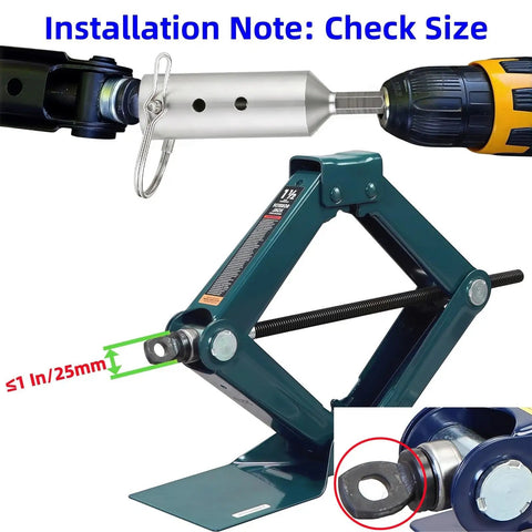 Heavy Duty Stainless Steel Trailer Jack Drill Adapter 4.5 Inch Length fits One Inch Drive Shaft attached to drill with a jack.