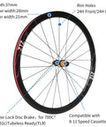 Ultralight 700C Carbon Road Wheelset With Front 37mm And Rear 46mm Depth, 24H Clincher Rims, Center Lock Disc Brake, Front Wheel