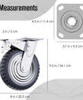 Houseables 8-inch swivel caster wheel with rubber tire; side view showing mounting plate, set of 4