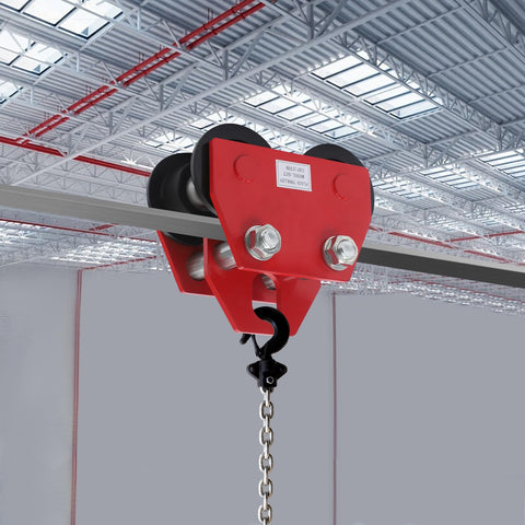 3 Ton Manual Beam Trolley For I Beam Lifts Heavy Duty Push Trolley With Dual Track Rollers installed on industrial beam