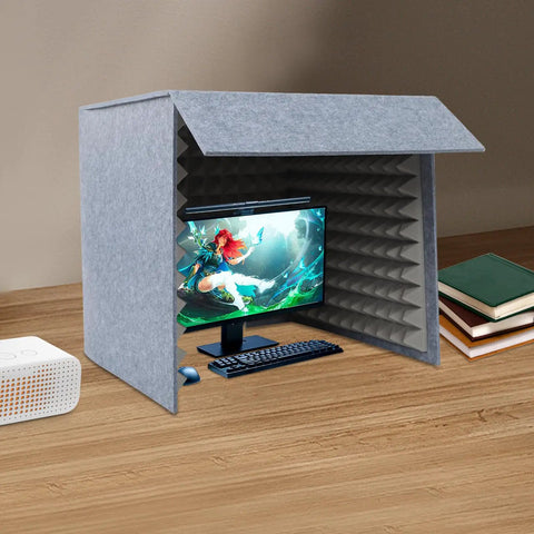 Desktop Acoustic Booth Foldable Three Sided Recording Isolation Shield With High Density Sound Absorbing Foam for clean vocals.