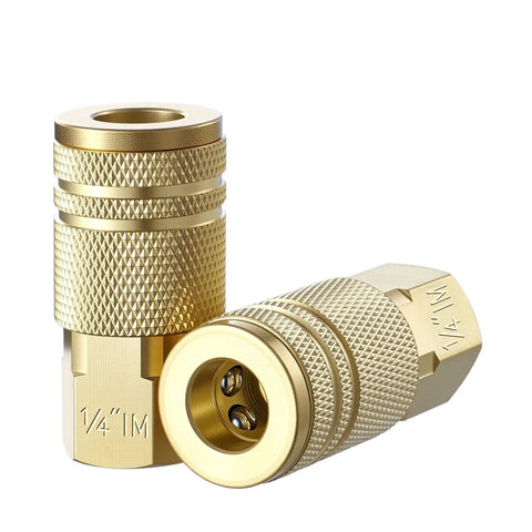 Brass One Quarter Inch NPT Air Coupler Quick Connect Fitting for Hose and Compressor Accessories, durable, handles up to 300 PSI