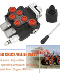Hardworking Two Spool Hydraulic Directional Control Valve With 11 GPM Joystick For Small Tractors And Loaders, shown with relief valve specs