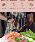 Pink Kitchen Scale With Large LCD Display And Tare Function 11 Lb Capacity 0.03 Oz Graduation in use with vegetables and salmon