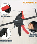 POWERTEC Tracksaw Track Guide Rail Clamp, 2-pack, black with red anti-slip pads and quick-release trigger