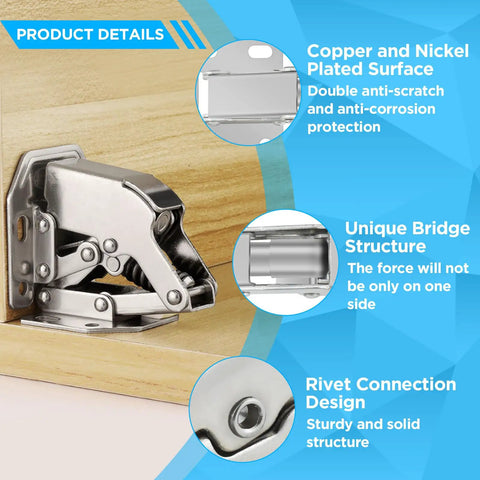 4 Inch Surface Mount Hidden Hinges For Cabinets And Bookshelves, 90 Degree Concealed Hinges, frameless cabinet hardware showing hinge details