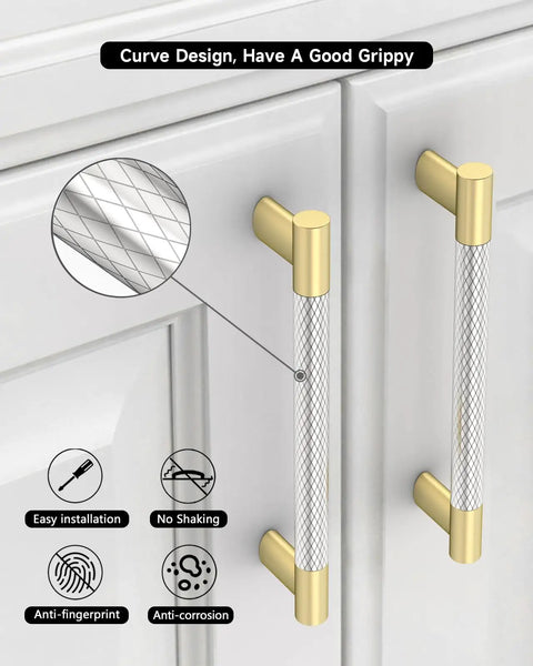 Beefy 6.3 Inch Cabinet Pulls Set Of 10 Gold And Nickel Knurled Brushed Finish on white cabinet door