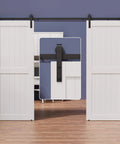 13 Ft Barn Door Hardware Kit For Double Doors, Sliding Track System For Cabinets And Closets, Heavy Duty Black Steel Hanger In Use