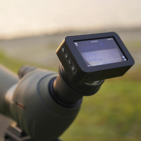 Close-up of the Pro Grade Spotting Scope Camera For Hunting And Camping With Adjustable Wireless Live HD Video And Dual Light.
