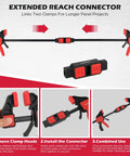 Three-Piece 12-Inch Bar Clamps Set With Quick Release Clamp Connector and Spreader One-Handed Trigger Clamps for woodworking.