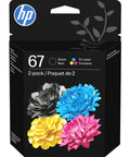 Solid 67 Ink Cartridges Two Pack Black Plus Tri Color Combo with colorful flower graphics on packaging.