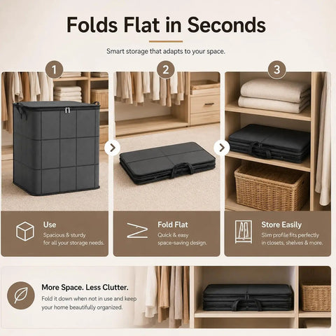Big Roomy Fabric Storage Tote With Smooth Dual Zipper Foldable Closet Organizer For Quilts Bedding Moving Seasonal Coats in storage setup