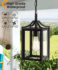 Large 14 Inch Outdoor Pendant Light With Adjustable Chain In Black Exterior Finish And Clear Glass For Porch Foyer Gazebo Patio Dope Modern Hanging Lantern Weatherproof Outdoor Lighting.