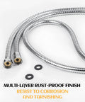 59 Inch Stainless Steel Handheld Shower Hose with Brass Connectors and G1/2 Fittings, Flexible 304 Stainless Steel Replacement Hose