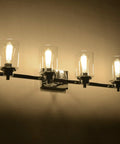 Chrome Farmhouse 4 Light Gooseneck Vanity Light Dope Industrial Style Wall Sconce For Bathroom Kitchen Living Room Bedroom And Restaurant Applications Durable Steel Construction, featuring illuminated bulbs.