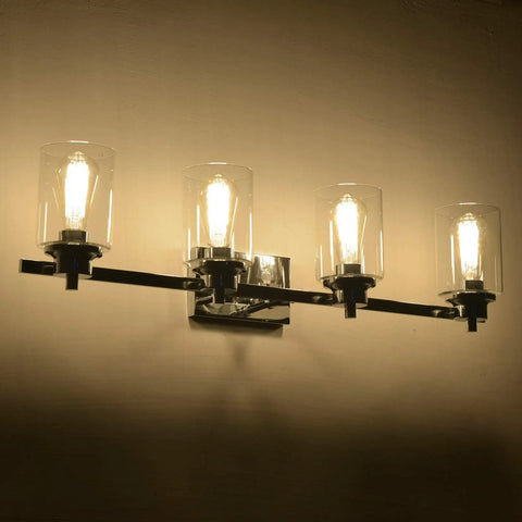 Chrome Farmhouse 4 Light Gooseneck Vanity Light Dope Industrial Style Wall Sconce For Bathroom Kitchen Living Room Bedroom And Restaurant Applications Durable Steel Construction, featuring illuminated bulbs.
