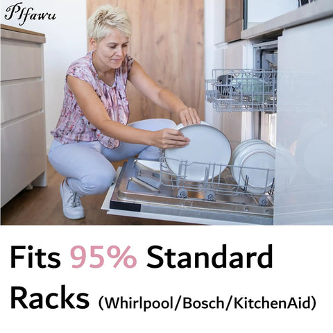 Universal Dishwasher Rack Tine End Cap Replacement 100 Pack Flexible Vinyl woman loading dishes into dishwasher