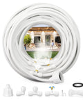 Outdoor Patio Misters Misting System Bundle For Yard Cooling, 100 Ft Line With 30 Brass Mister Heads, white 90-degree elbows